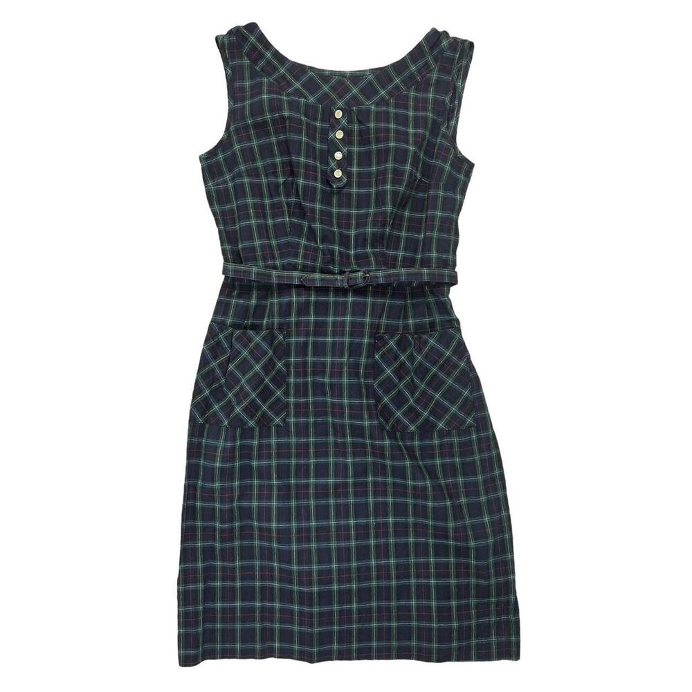 50s vintage dress plaid by county fair navy green